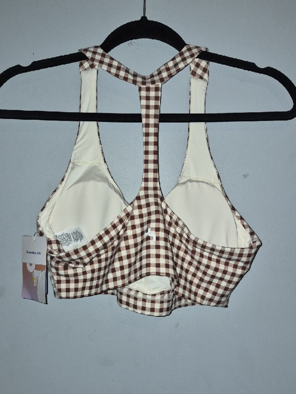 JoyLab Brown and Cream Gingham Racerback Crop Tank - Picture 3 of 4
